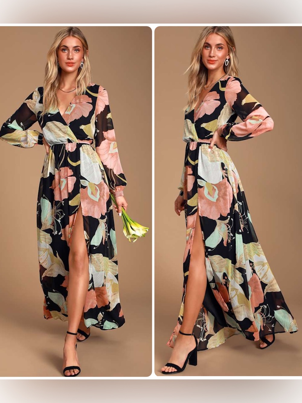 Lulus Wondrous Water Lilies Floral Print Wrap Maxi Dress NWT